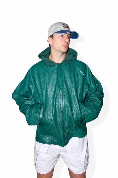 chamarra oversize monocromatica faux leather verde