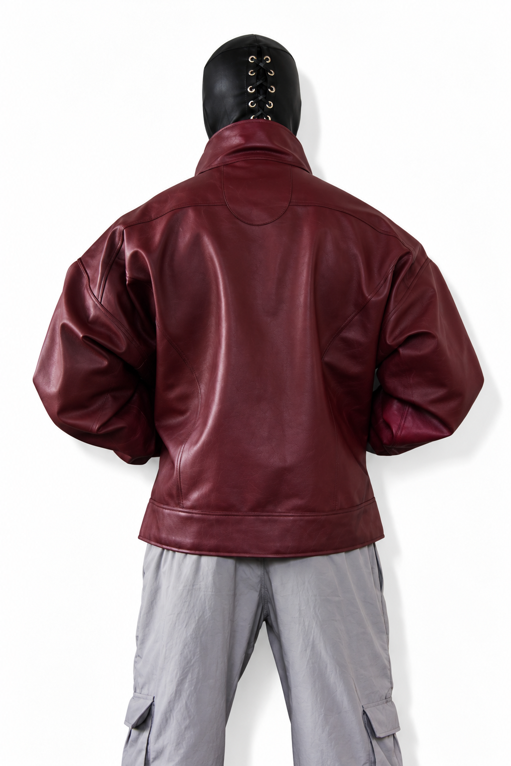 chamarra oversize monocromatica faux leather berenjena
