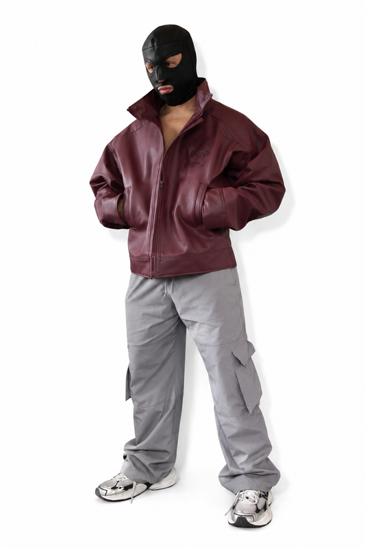 chamarra oversize monocromatica faux leather berenjena