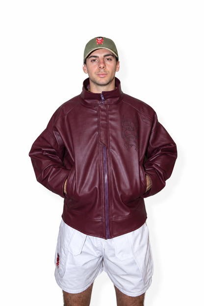 chamarra oversize monocromatica faux leather berenjena
