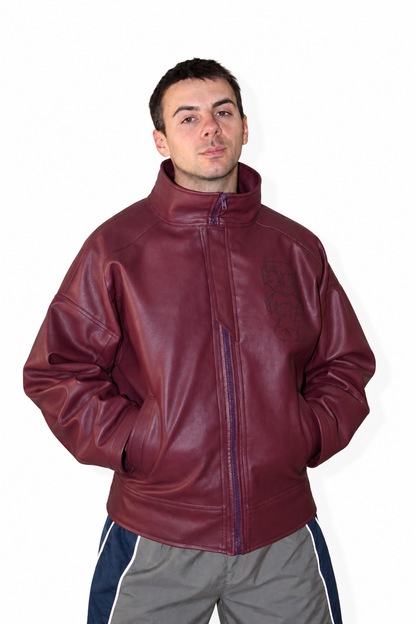 chamarra oversize monocromatica faux leather berenjena