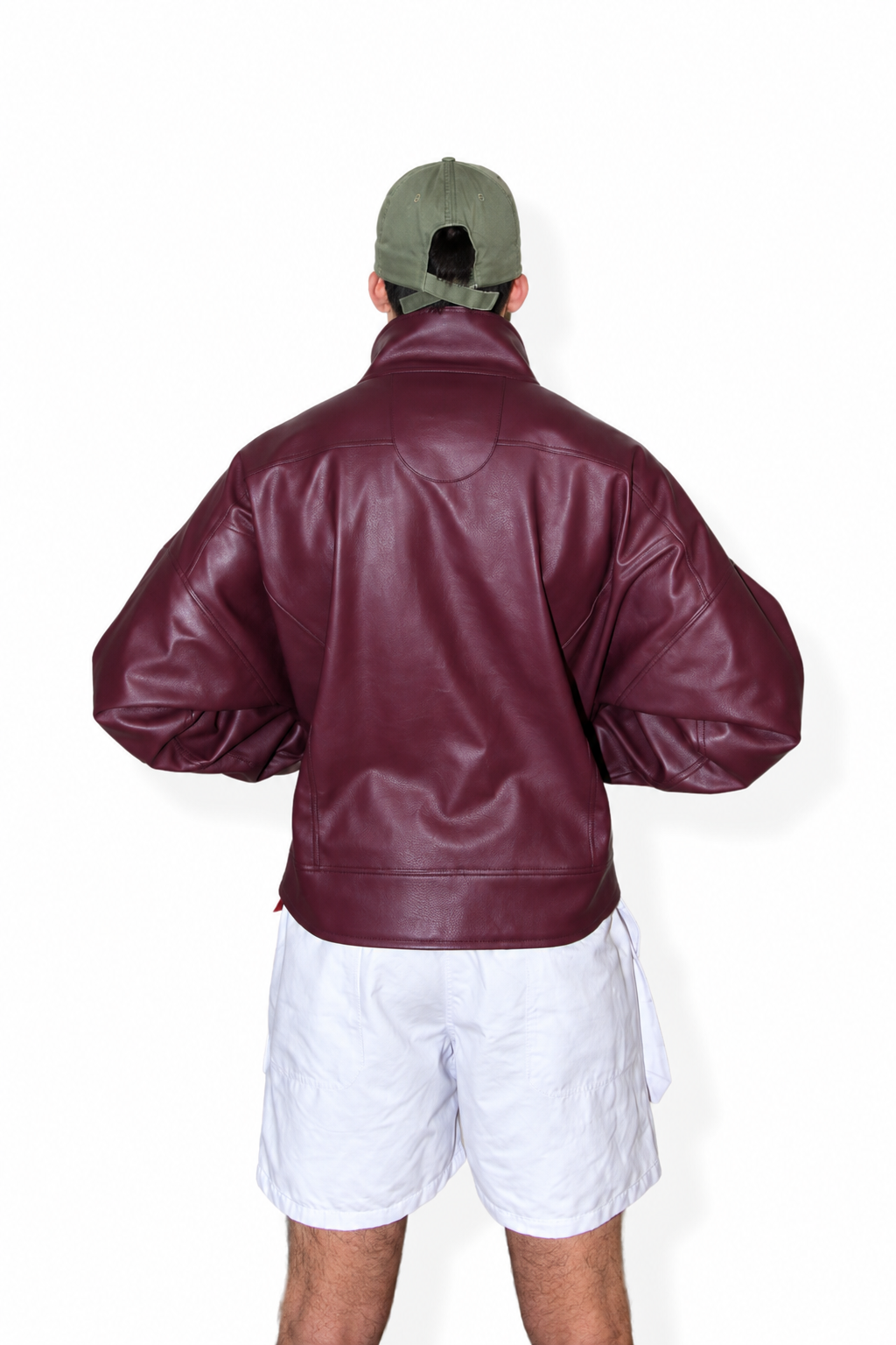 chamarra oversize monocromatica faux leather berenjena