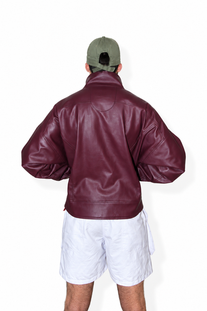 chamarra oversize monocromatica faux leather berenjena