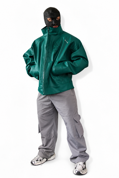 chamarra oversize monocromatica faux leather verde