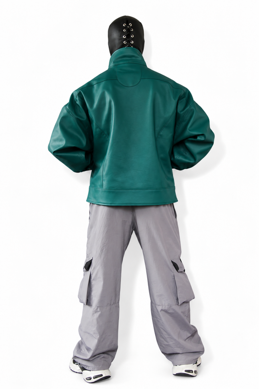 chamarra oversize monocromatica faux leather verde